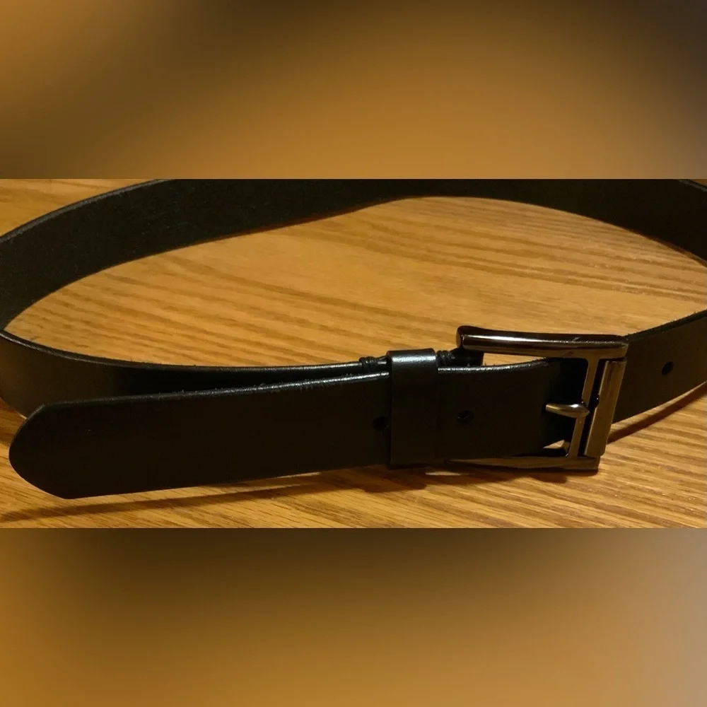 El Portal Men’s Black Italian Leather Belt, Dress/Business; Size M (Approx. 39”)